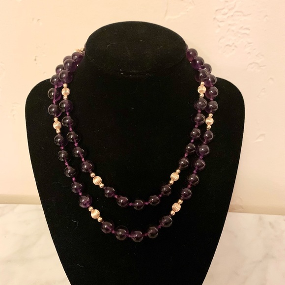 💗Gump’s 14k gold large bead Amethyst long necklace.  AAA++++quality!!! - Picture 8 of 9